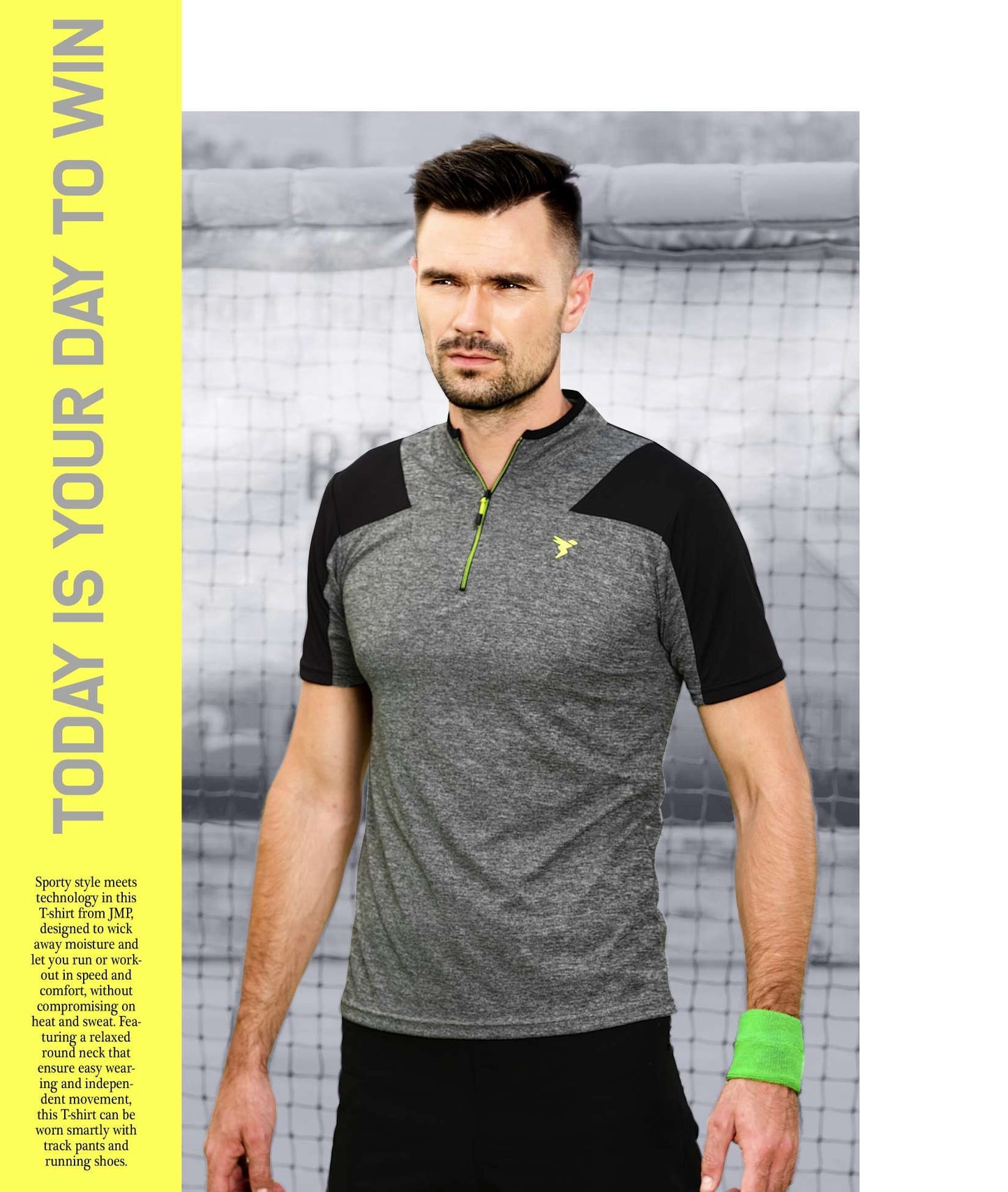 Technosport T Neck Half Zip Half Sleeve Dry Fit T Shirt for Men P 512 Grey