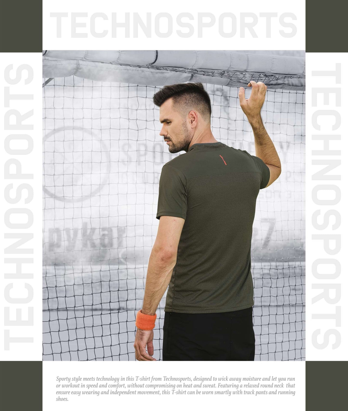 Technosport T Neck Half Zip Half Sleeve Dry Fit T Shirt for Men P 512 Olive Green