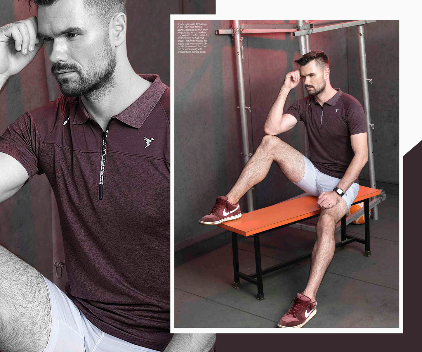 Technosport Polo Neck Half Zip Half Sleeve Dry Fit T Shirt for Men P-517 Burgundy