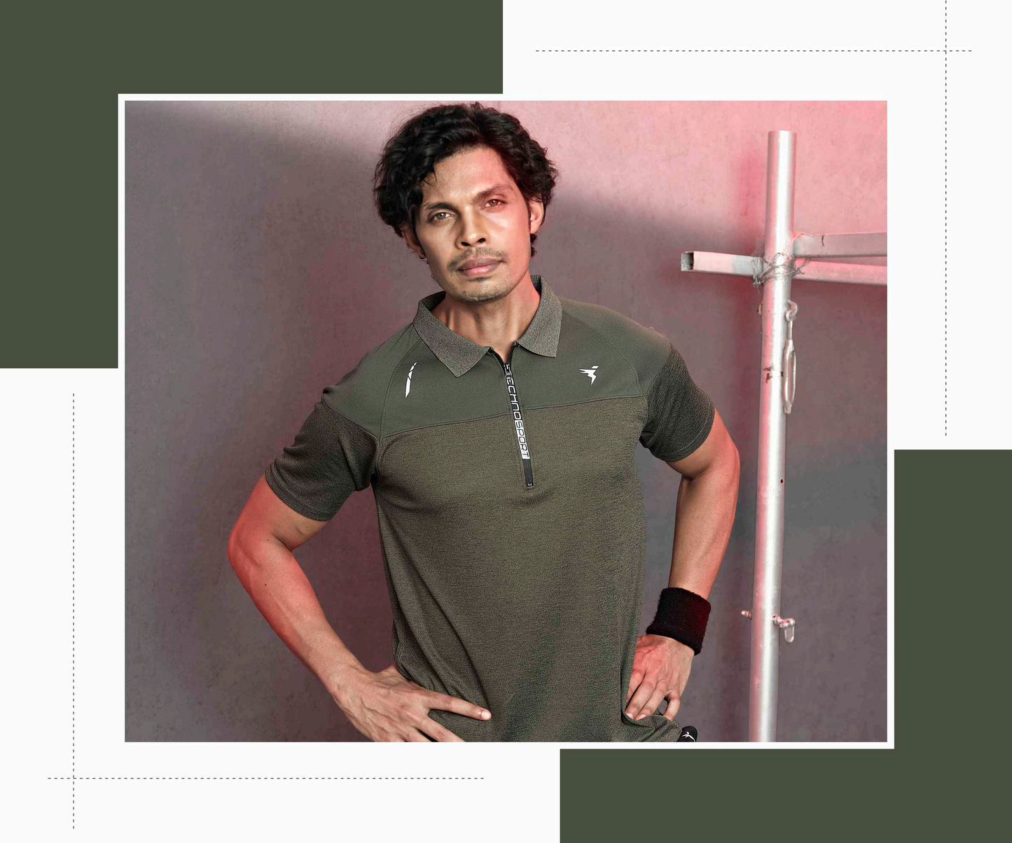 Technosport Polo Neck Half Zip Half Sleeve Dry Fit T Shirt for Men P-517 Olive Green