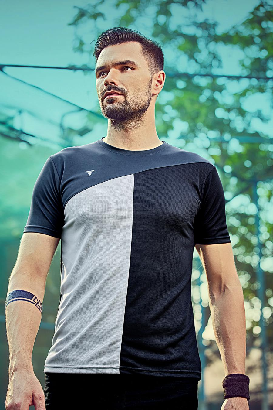 TechnoSport Crew Neck Half Sleeve Dry Fit T-Shirt for Men P 521 Black Light Grey