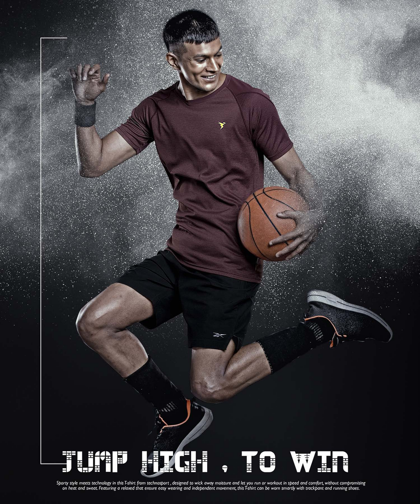 TechnoSport Crew Neck Half Sleeve Dry Fit T Shirt for Men P 532 Burgundy