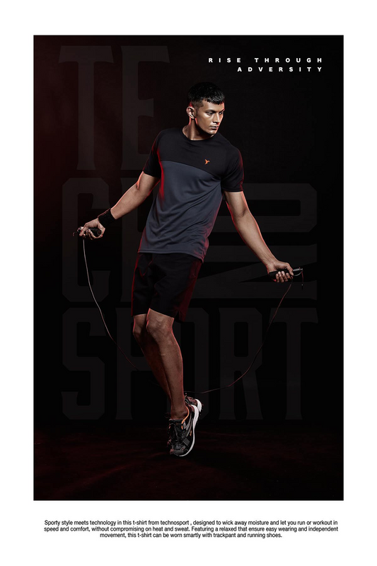 TechnoSport Crew Neck Half Sleeve Dry Fit T-Shirt for Men P 536 Dark Grey Black