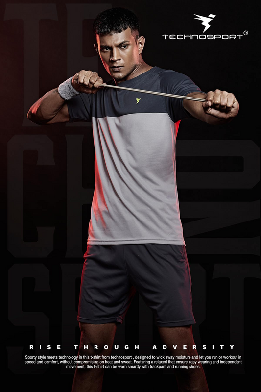 TechnoSport Crew Neck Half Sleeve Dry Fit T-Shirt for Men P 536 Light Grey Dark Grey