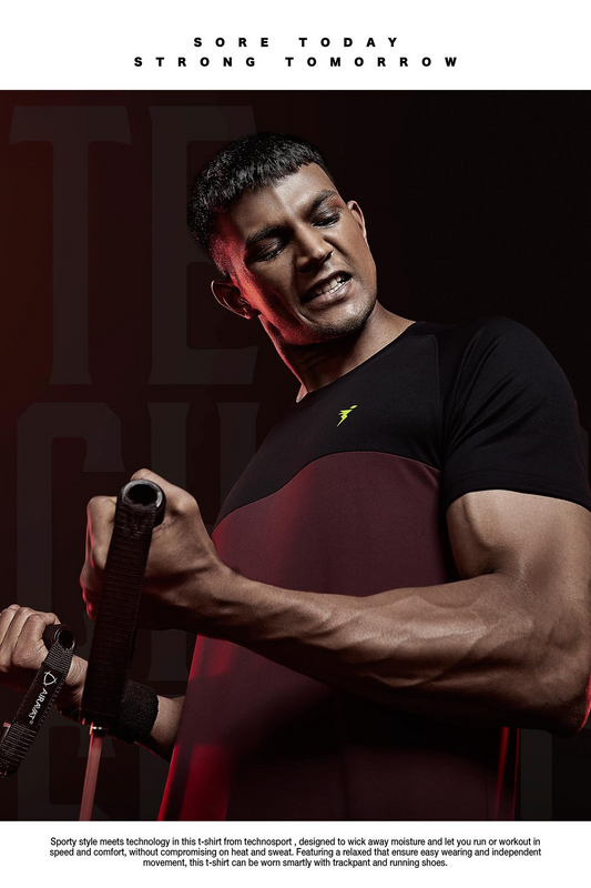 TechnoSport Crew Neck Half Sleeve Dry Fit T-Shirt for Men P 536 Maroon Black