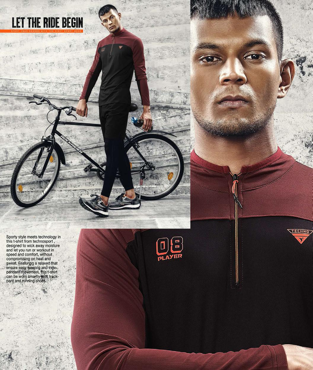 TechnoSport T-Neck Full Sleeve Half Zip Dry Fit T-Shirt for Men P 538 Black Brown