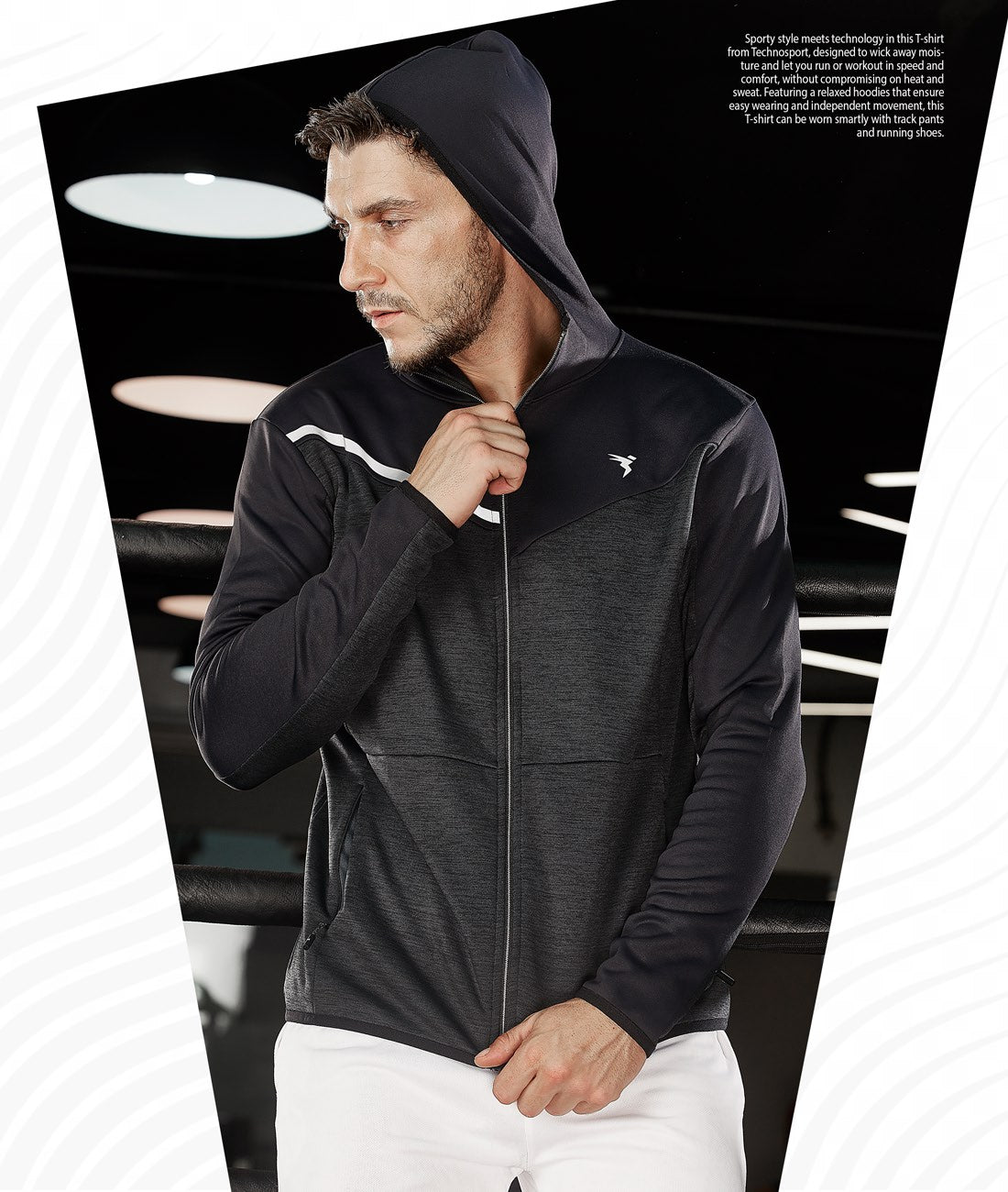 TechnoSport Full Sleeve Dry Fit Hoodie Jacket for Men PL-65 (Dark Grey)