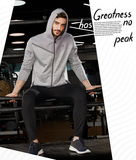 TechnoSport Full Sleeve Dry Fit Hoodie Jacket for Men PL-65 (Silver Grey)