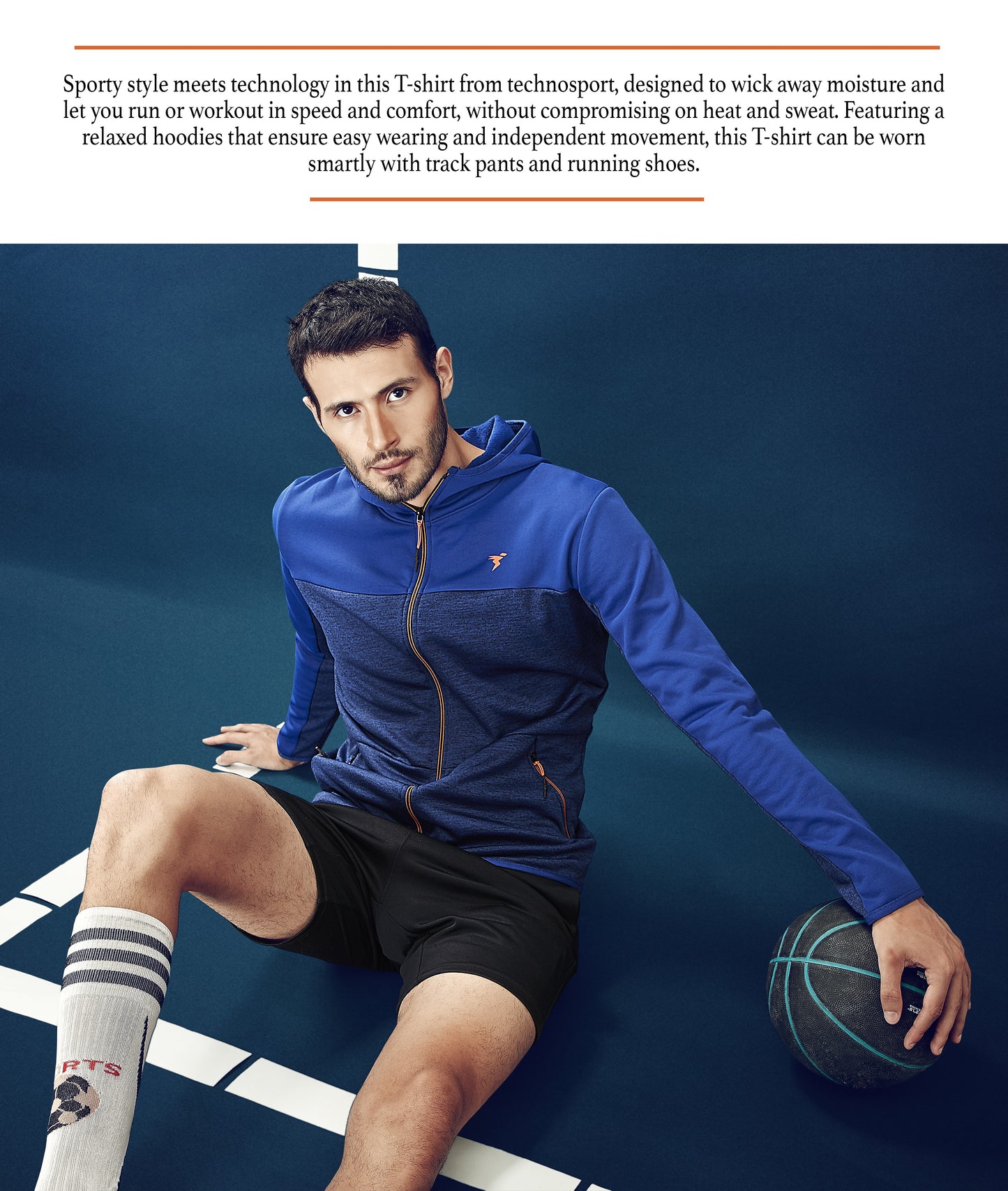 TechnoSport Full Sleeve Dry Fit Hoodie Jacket for Men PL-66 (Royal Blue)