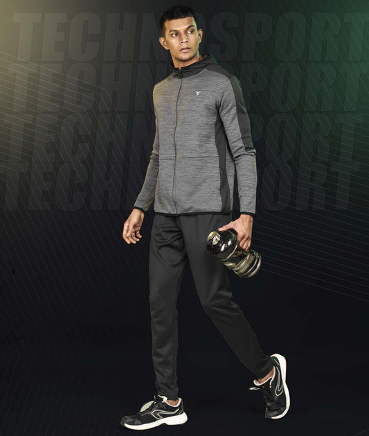 Technosport Full Sleeve Dry Fit Hoodie Jacket for Men PL-71 (Dark Grey)