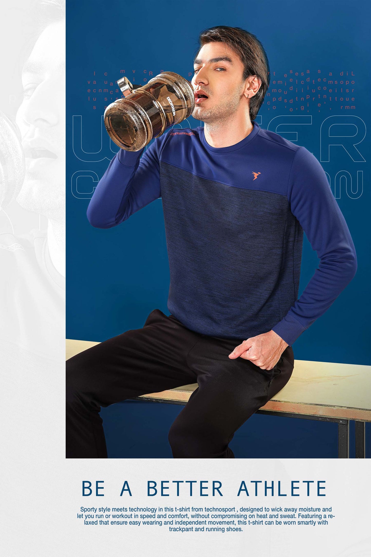 TechnoSport Crew Neck Full Sleeve Dry Fit Melange Sweatshirt for Men PL-73 (Royal Blue)
