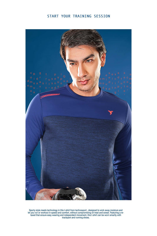 TechnoSport Crew Neck Full Sleeve Dry Fit Melange Sweatshirt for Men PL-73 (Royal Blue)