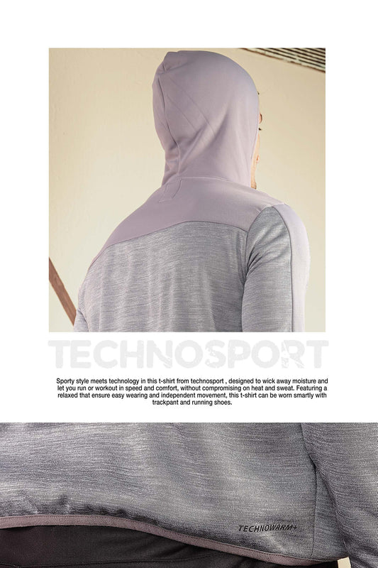 Technosport Full Sleeve Dry Fit Melange Hoodie Jacket for Men PL-74 (Silver Grey)