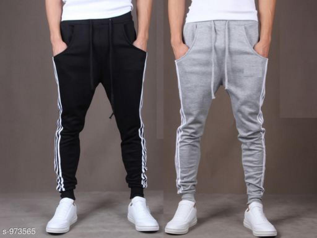 Men's Casual Solid Track Pants Combo S973565 (Black, Grey