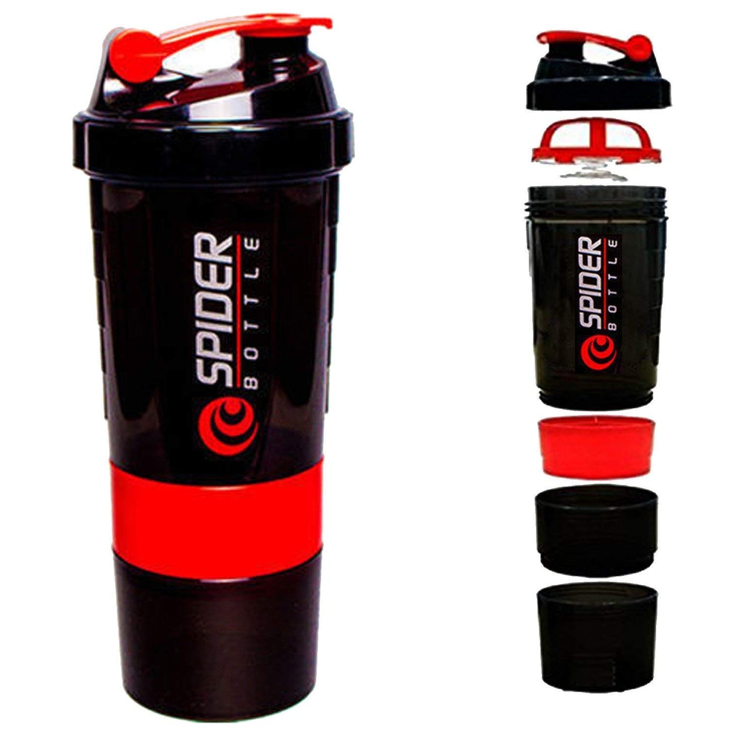Spider Shaker Bottle for Protein and Gym use (Red-500ml)