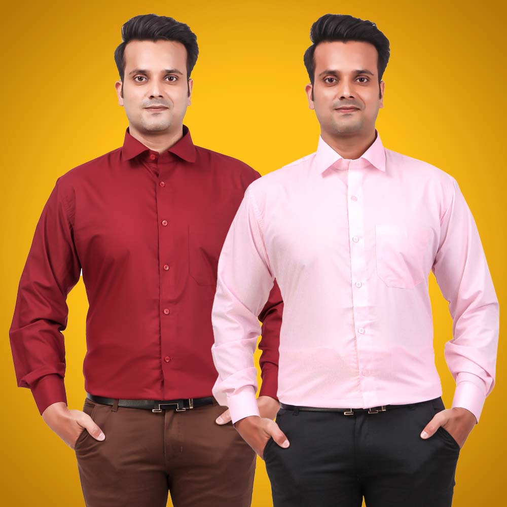 Men's Formal Shirt Blend Cotton Regular Fit Pack of 2