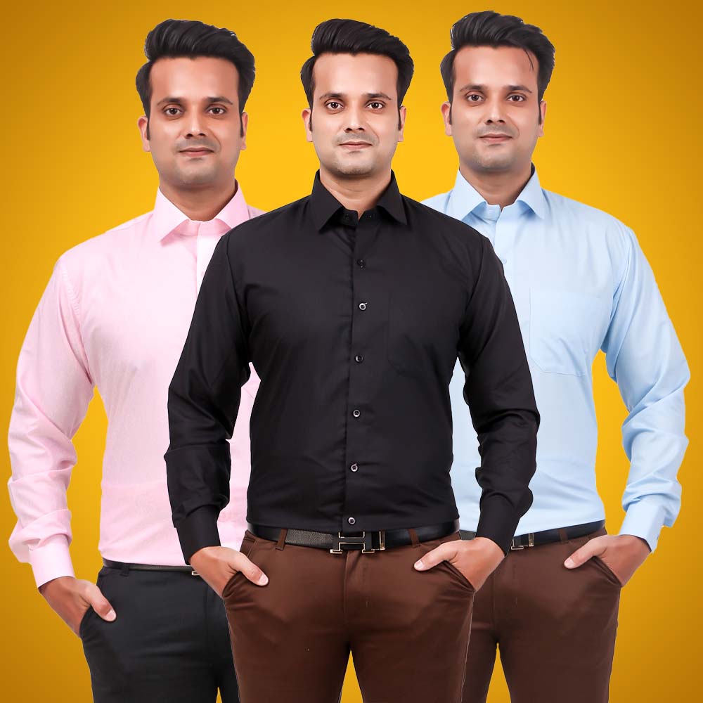 Men's Formal Shirt Blend Cotton Regular Fit Pack of 3