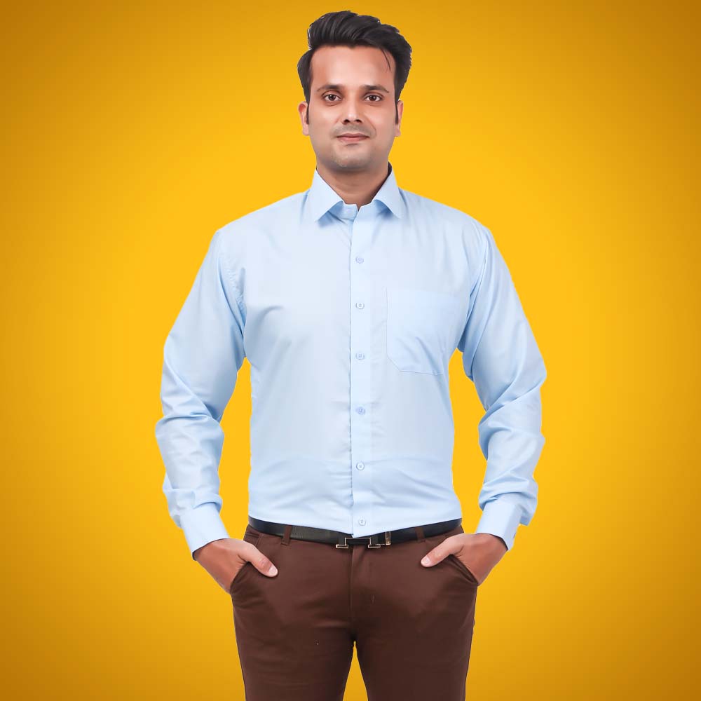 Men's Formal Shirt Blend Cotton Regular Fit Sky Blue