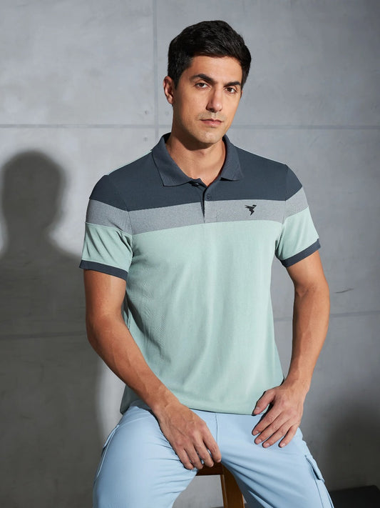 TechnoSport Polo Neck Half Sleeve Dry Fit T Shirt for Men P-772 (Aqua Grey)