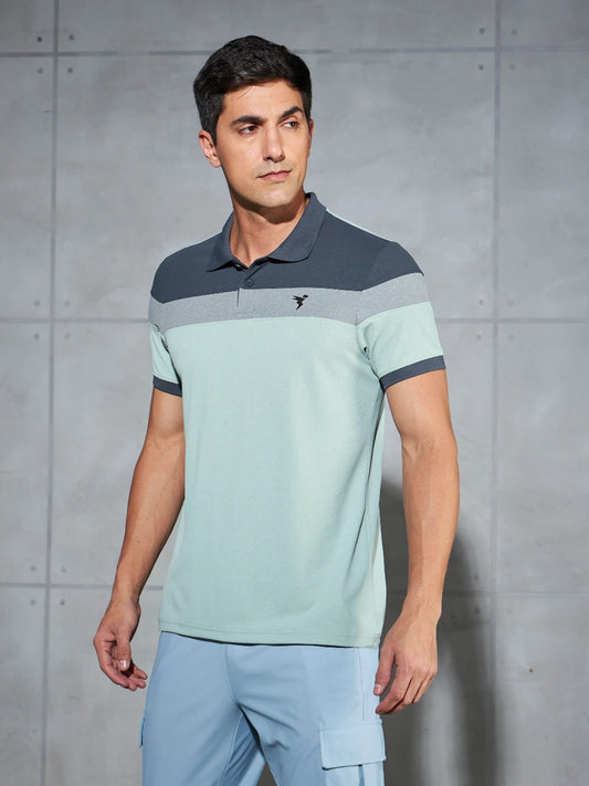 TechnoSport Polo Neck Half Sleeve Dry Fit T Shirt for Men P-772 (Aqua Grey)