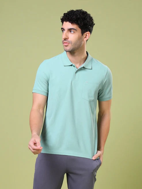 TechnoSport Polo Neck Half Sleeve Dry Fit T Shirt for Men OR-71 - Aqua Grey