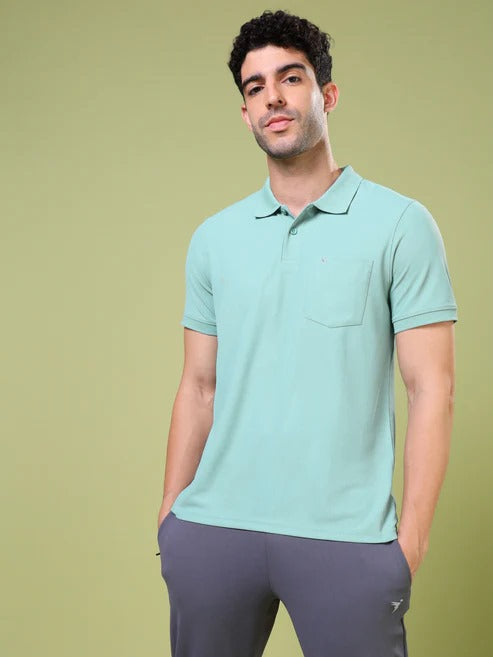 TechnoSport Polo Neck Half Sleeve Dry Fit T Shirt for Men OR-71 (Aqua Grey)