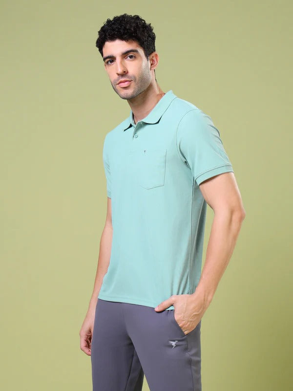 TechnoSport Polo Neck Half Sleeve Dry Fit T Shirt for Men OR-71 - Aqua Grey