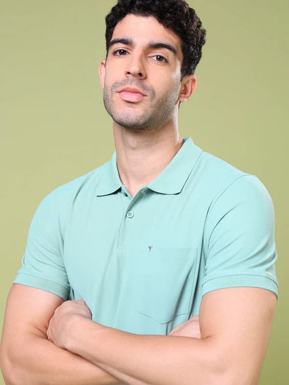 TechnoSport Polo Neck Half Sleeve Dry Fit T Shirt for Men OR-71 - Aqua Grey