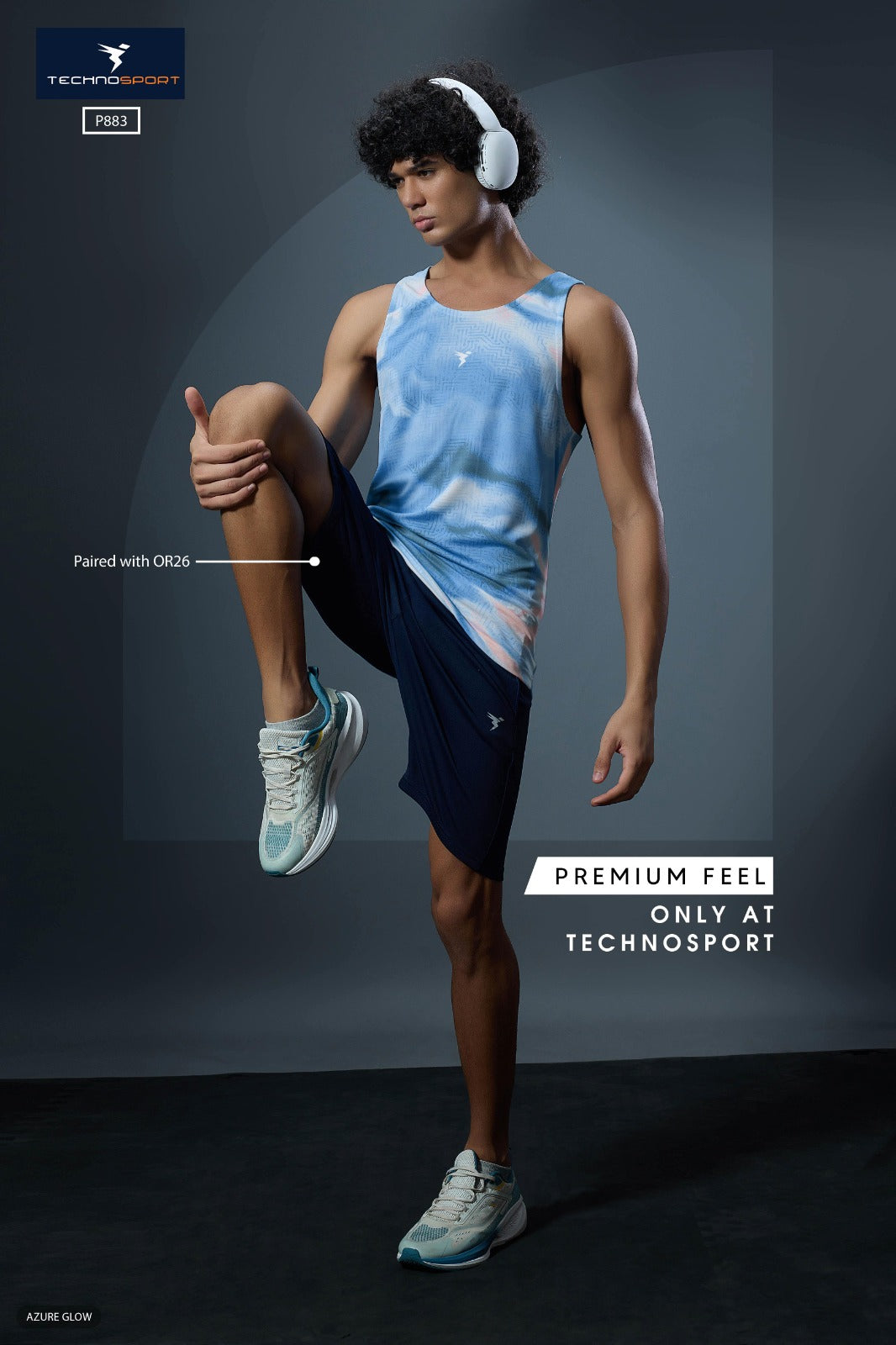 TechnoSport Sublimation U Neck Sleeveless Dry Fit Sando for Men P-883 - Azure Glow