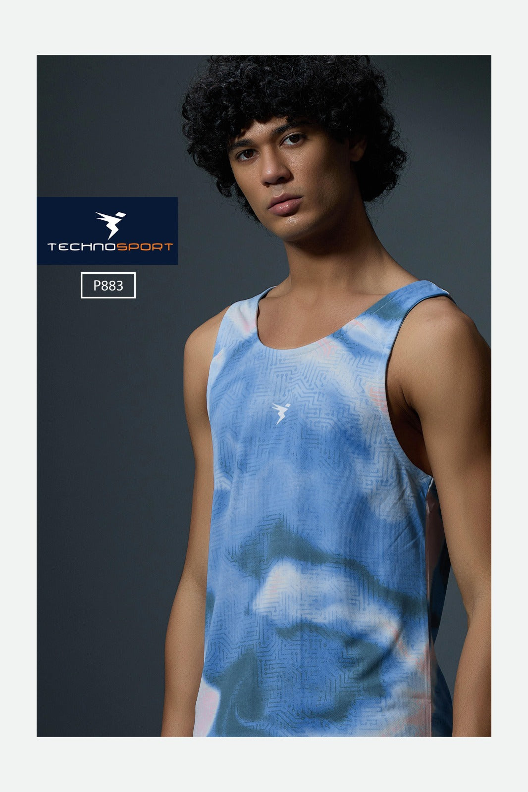TechnoSport Sublimation U Neck Sleeveless Dry Fit Sando for Men P-883 - Azure Glow
