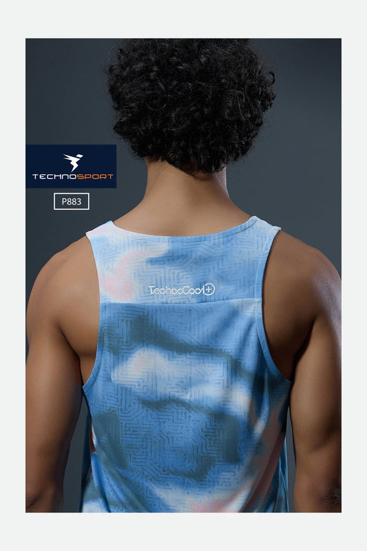 TechnoSport Sublimation U Neck Sleeveless Dry Fit Sando for Men P-883 (Azure Glow)