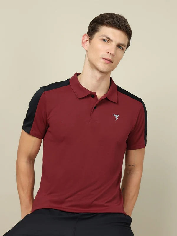 TechnoSport Polo Neck Half Sleeve Dry Fit T Shirt for Men OR-13 - Berry Red
