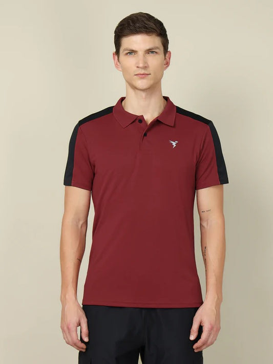 TechnoSport Polo Neck Half Sleeve Dry Fit T Shirt for Men OR-13 (Berry Red)