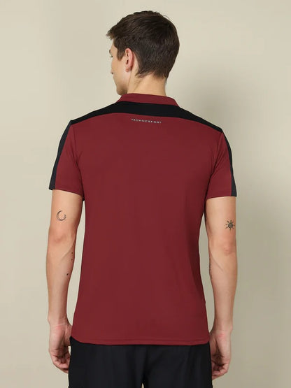 TechnoSport Polo Neck Half Sleeve Dry Fit T Shirt for Men OR-13 (Berry Red)