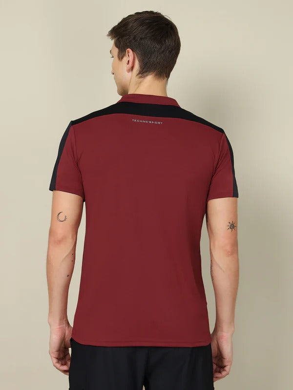 TechnoSport Polo Neck Half Sleeve Dry Fit T Shirt for Men OR-13 - Berry Red