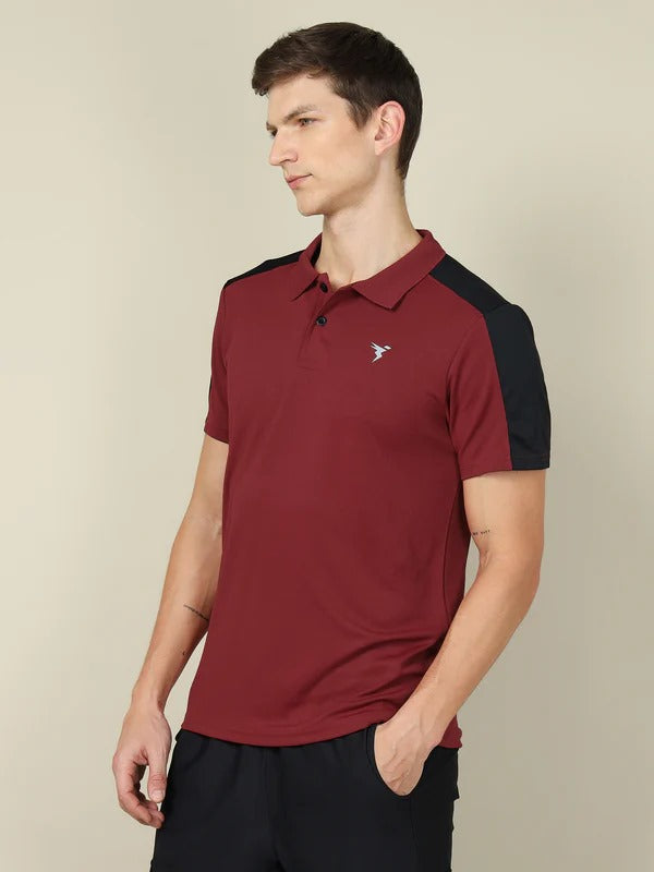 TechnoSport Polo Neck Half Sleeve Dry Fit T Shirt for Men OR-13 (Berry Red)
