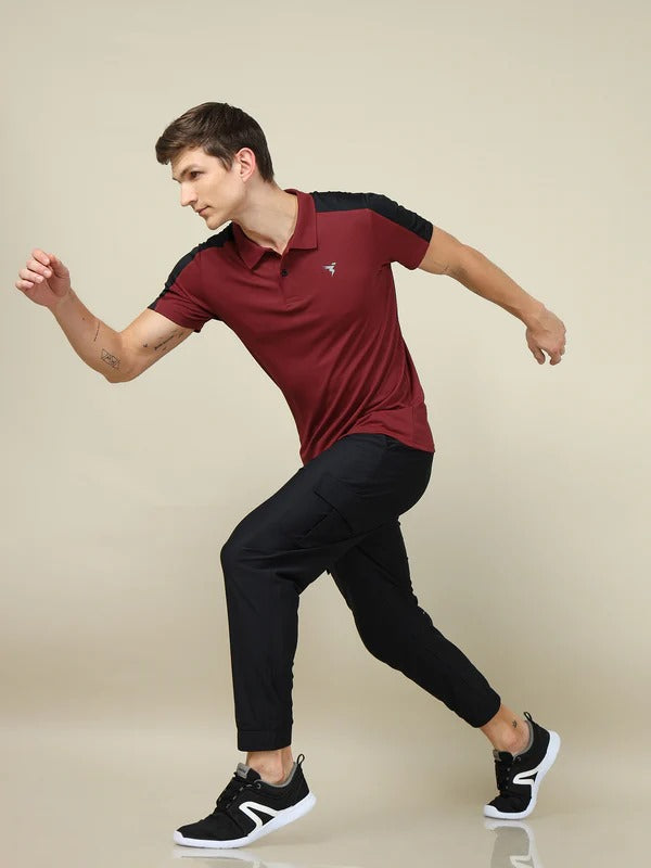 TechnoSport Polo Neck Half Sleeve Dry Fit T Shirt for Men OR-13 - Berry Red