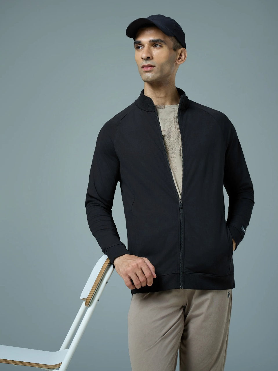 Technosport Solid Slim Fit Mock Neck Jacket For Men PM-98 (Black)