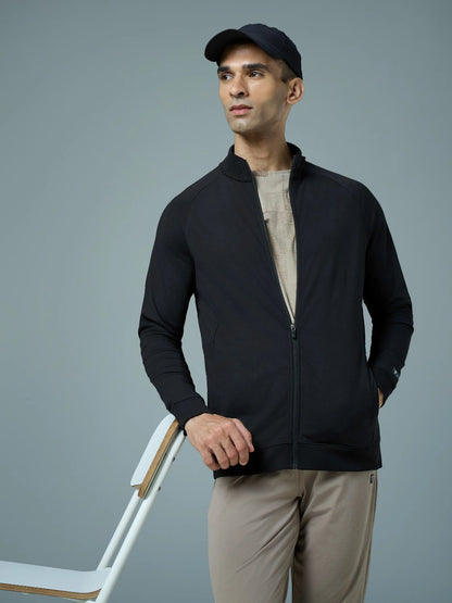 Technosport Solid Slim Fit Mock Neck Jacket For Men PM-98 (Black)