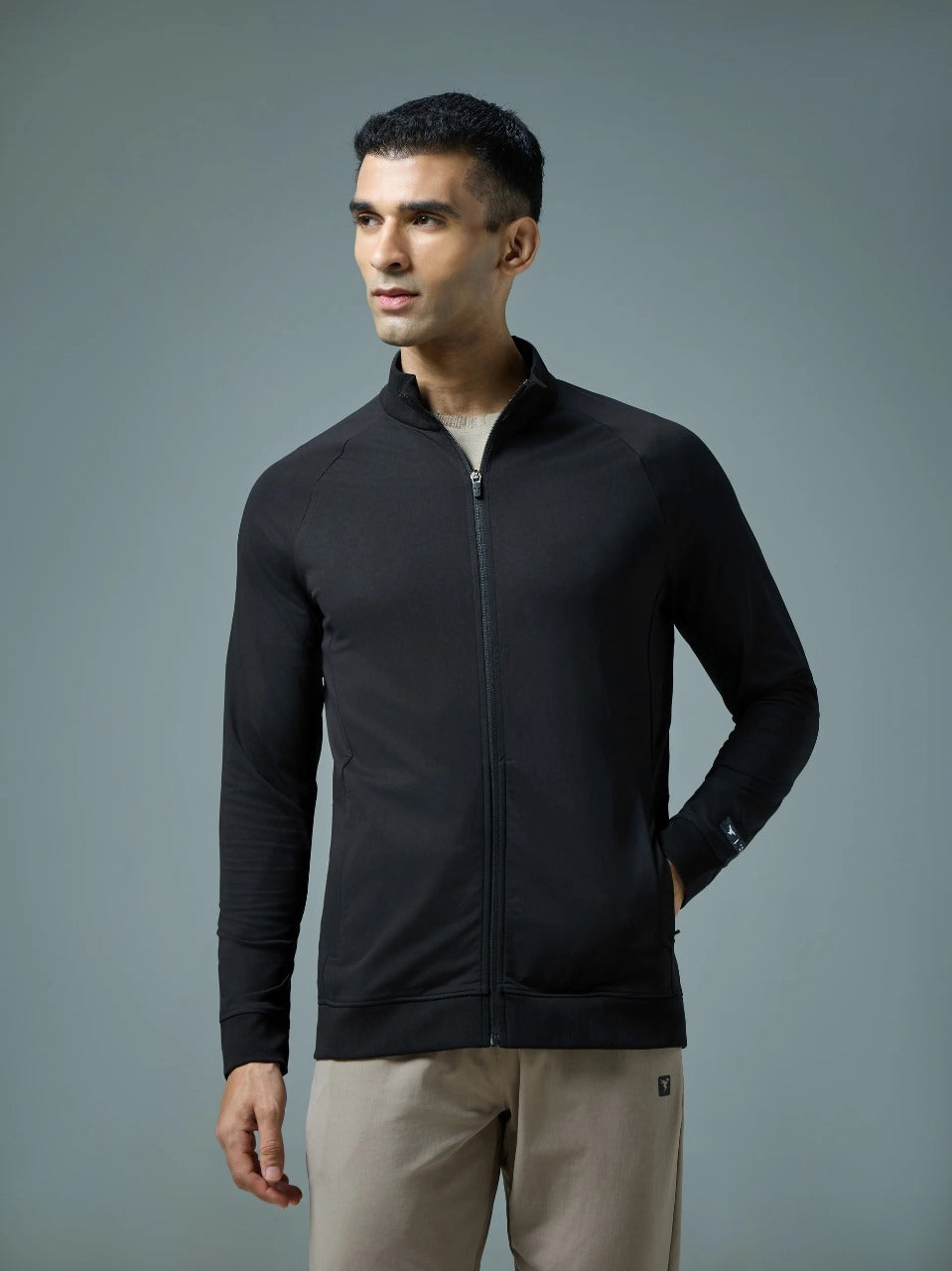 Technosport Solid Slim Fit Mock Neck Jacket For Men PM-98 (Black)