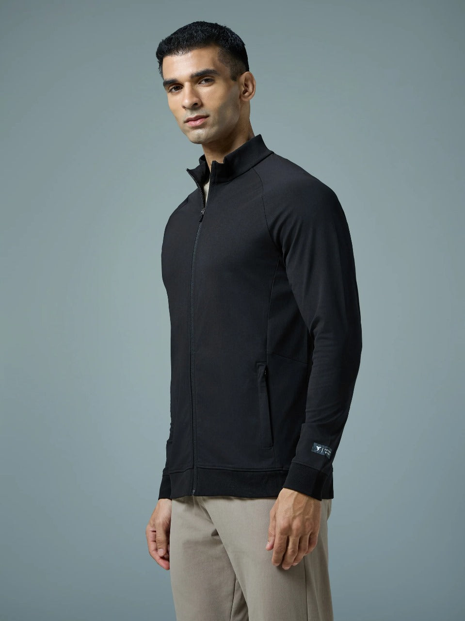 Technosport Solid Slim Fit Mock Neck Jacket For Men PM-98 (Black)