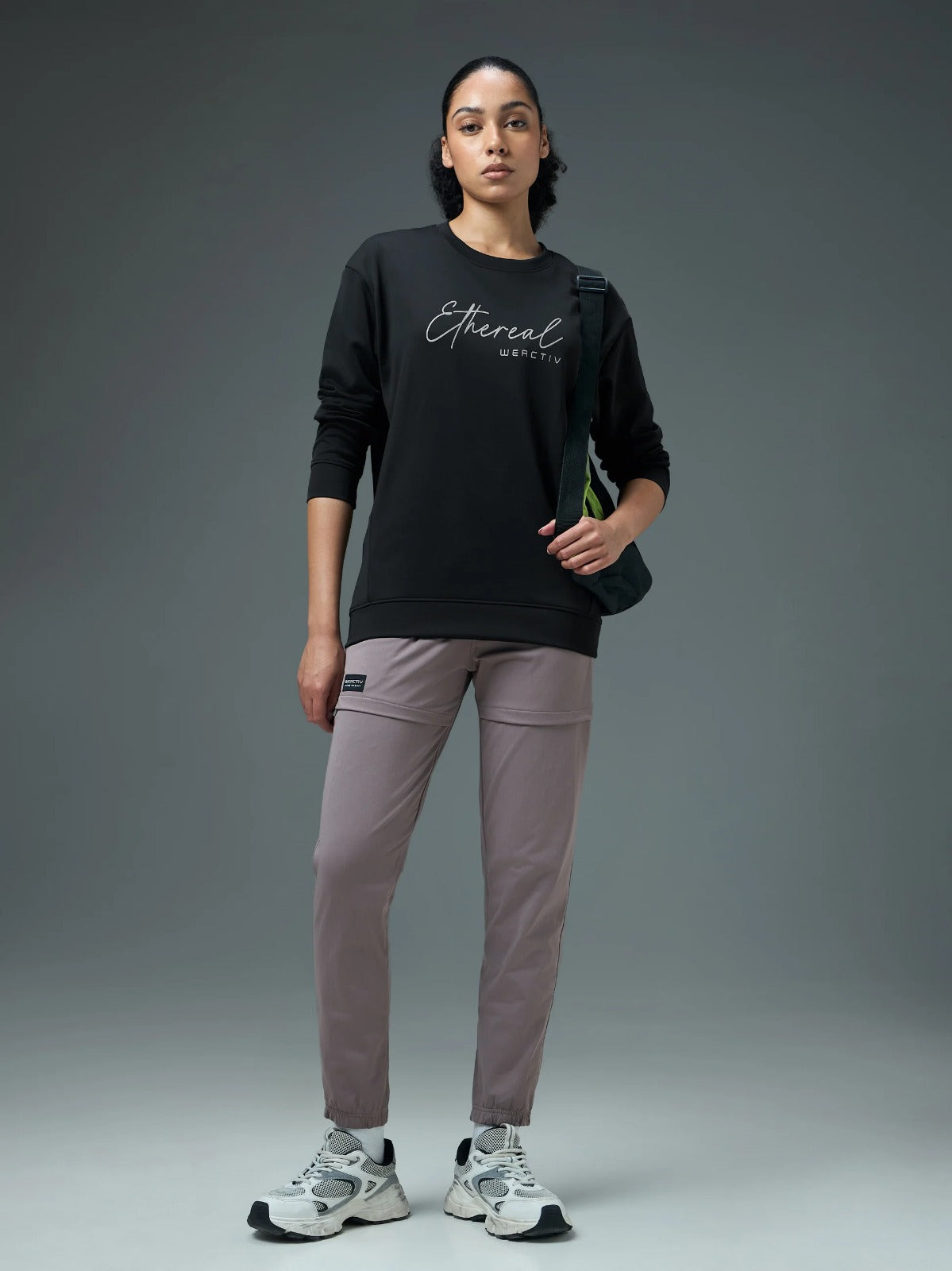 Technosport Solid Slim Fit Round Neck Sports Sweatshirt with ELASTOPLUS For Women WM-15 (Black)