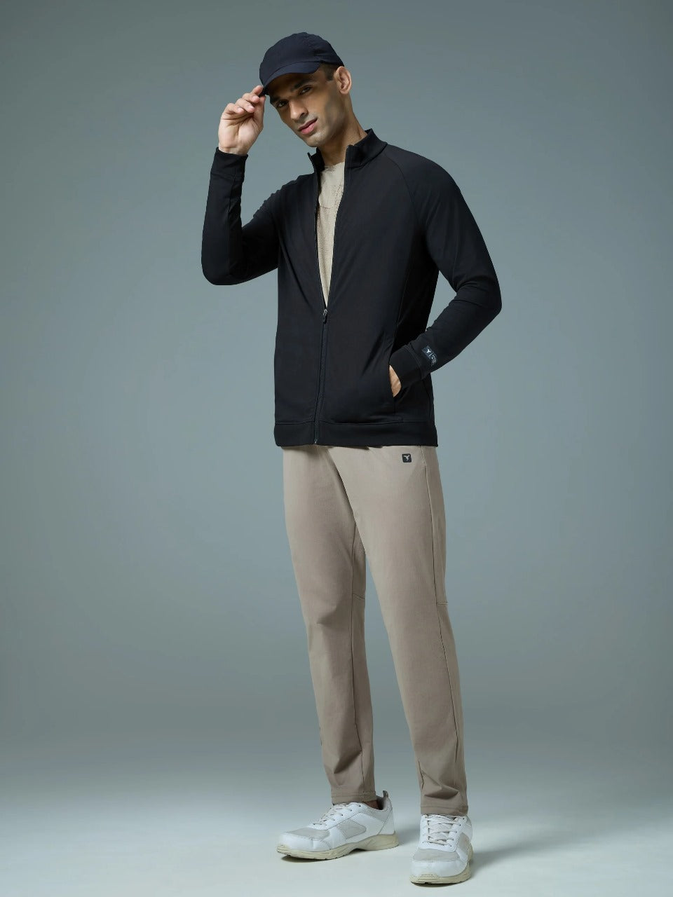 Technosport Solid Slim Fit Mock Neck Jacket For Men PM-98 (Black)