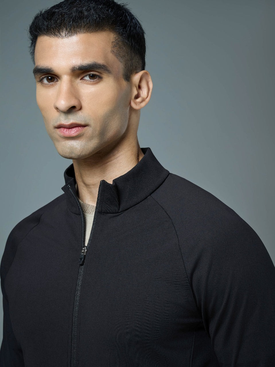 Technosport Solid Slim Fit Mock Neck Jacket For Men PM-98 (Black)