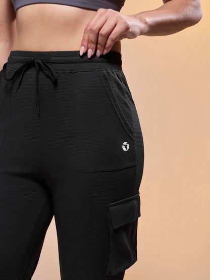 Women Solid Straight Fit Cargo Trackpants W-152 (Black)