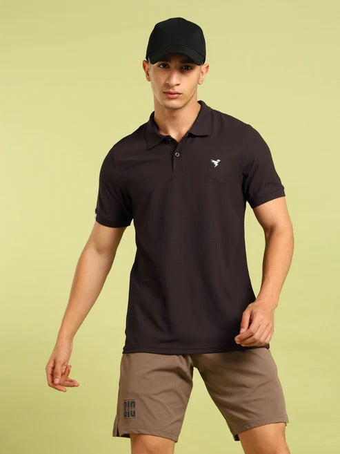 TechnoSport Polo Neck Half Sleeve Dry Fit T Shirt for Men OR-11 - Black Olive