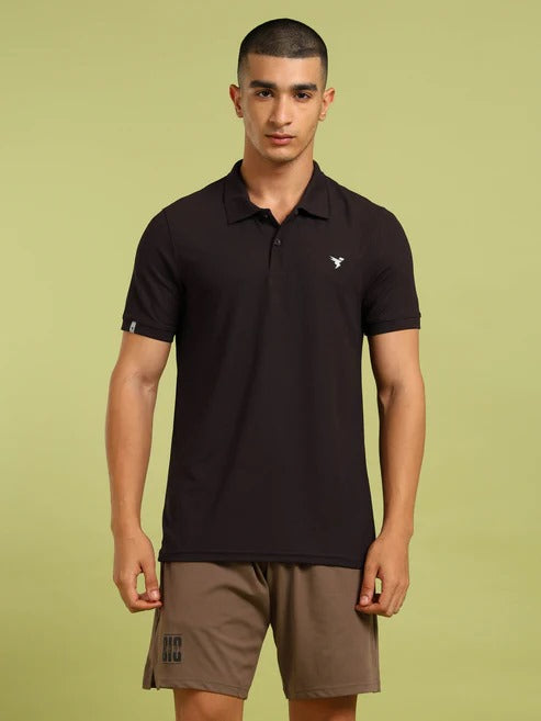 TechnoSport Polo Neck Half Sleeve Dry Fit T Shirt for Men OR-11 (Black Olive)