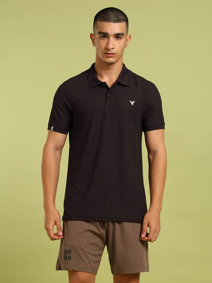 TechnoSport Polo Neck Half Sleeve Dry Fit T Shirt for Men OR-11 - Black Olive
