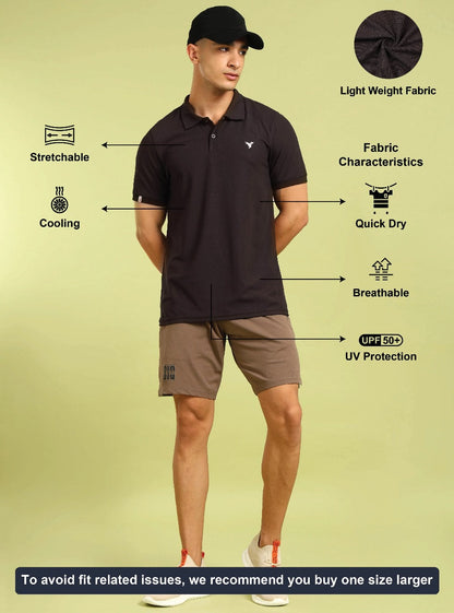 TechnoSport Polo Neck Half Sleeve Dry Fit T Shirt for Men OR-11 - Black Olive
