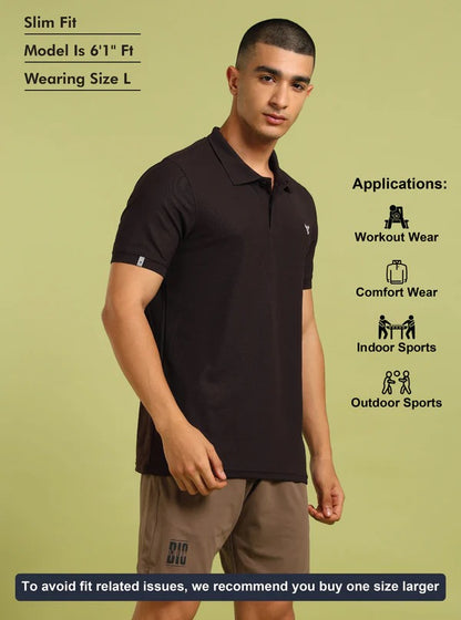TechnoSport Polo Neck Half Sleeve Dry Fit T Shirt for Men OR-11 (Black Olive)